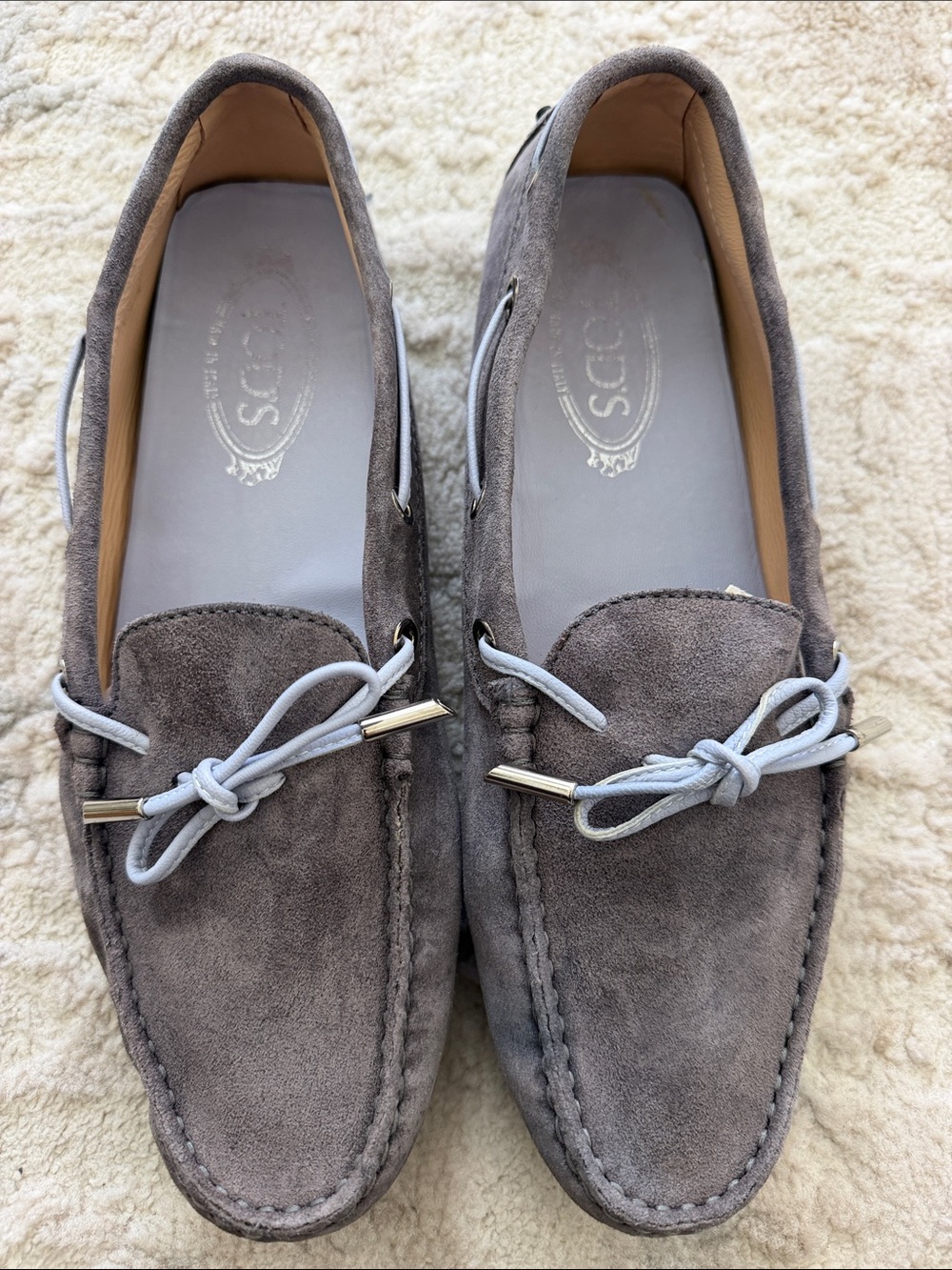Tod's Gray Suede Women's Moccasin Loafers with Light Gray Laces